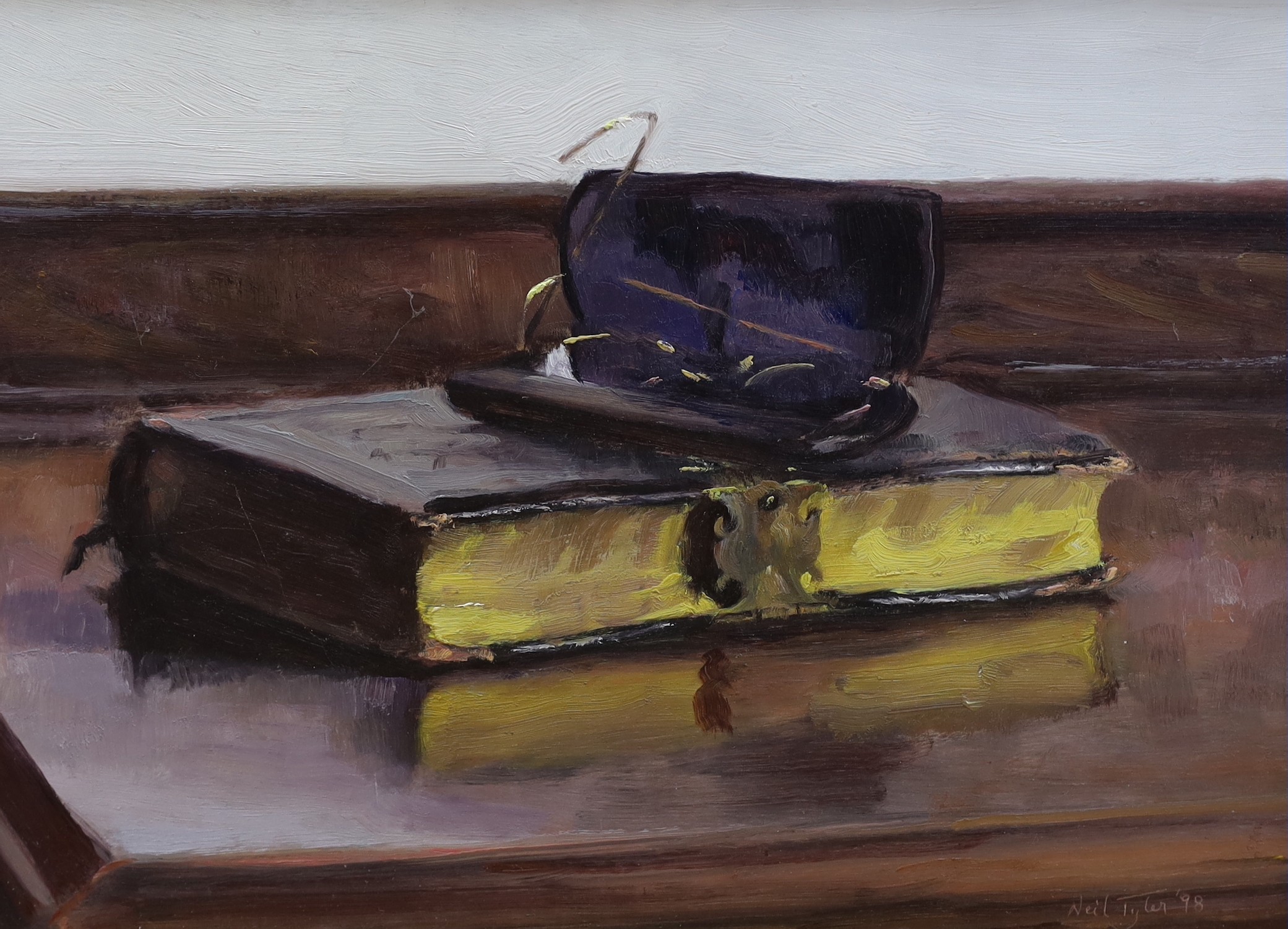 Neil Tyler (b.1945), four oils, Ubeda, Andalusia, French church, Harbour scene and Still life, all signed, largest 25 x 32cm